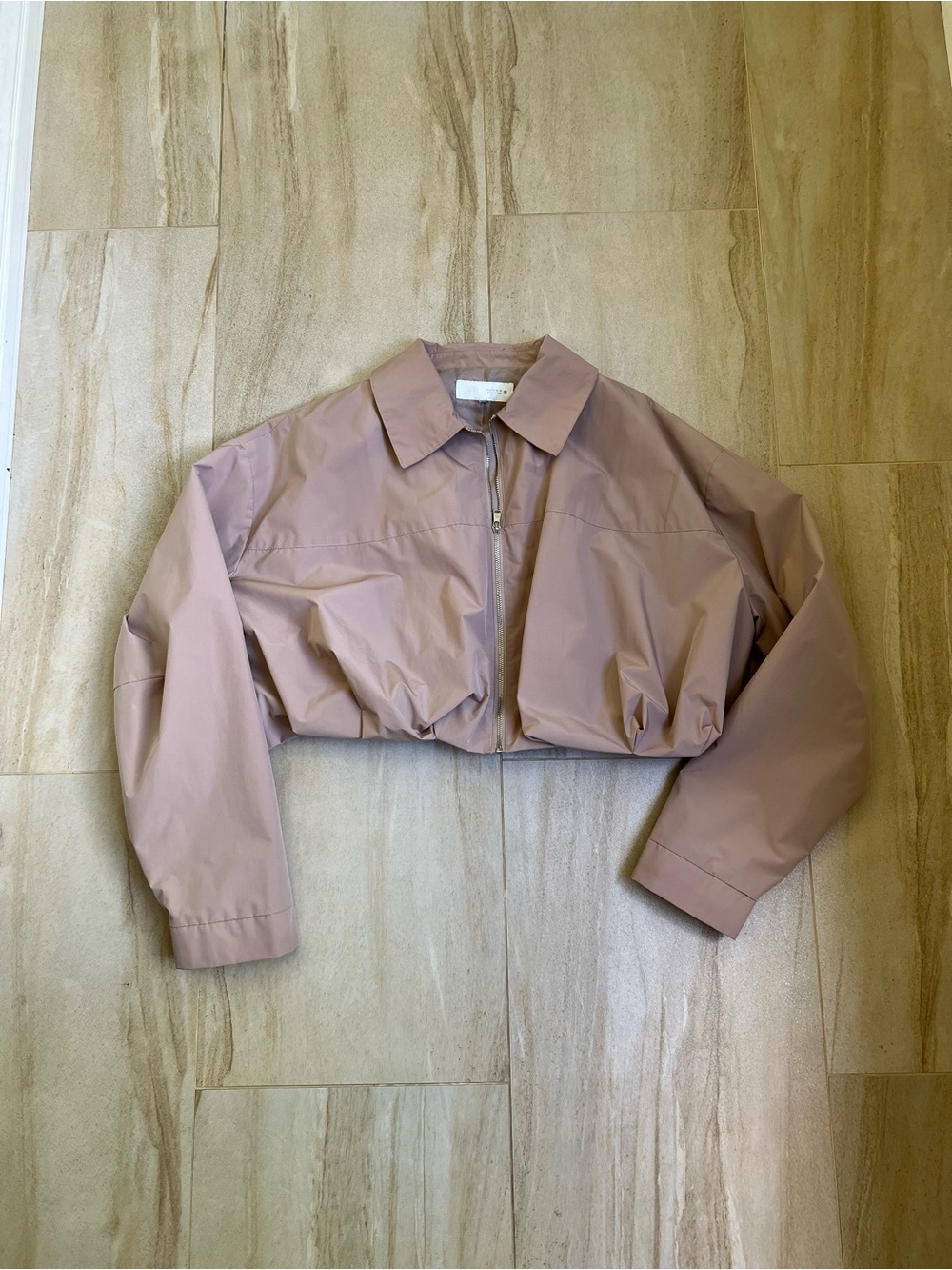 Zara Cropped Bomber Light Windbreaker Jacket in Tan
